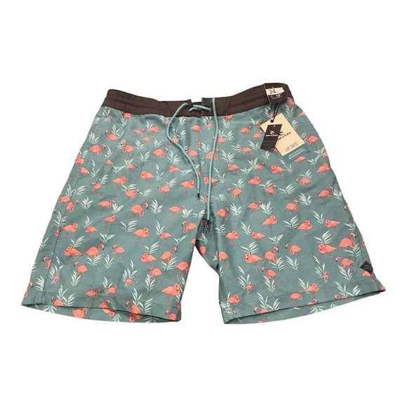 RIP CURL Lay Days GRAY Flamingos UNLINED Men's SWIM TRUNKS/BOARDSHORTS‎ Sz 34